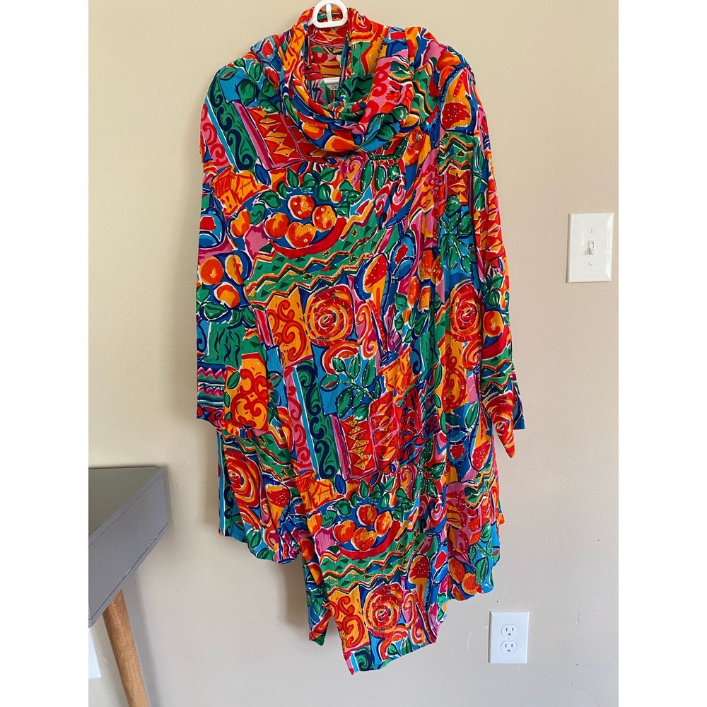 OK SAM II plus vintage 2pc beaded colorful open front blouse anc top set gauzey